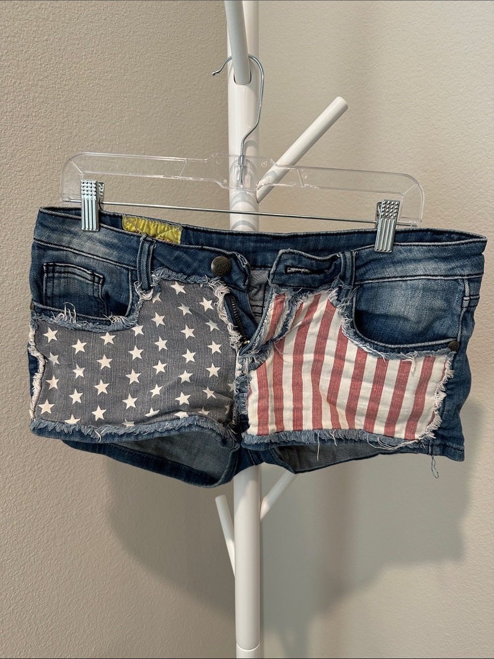 Machine Women's Denim Shorts with Red, White & Blue Flag Patches